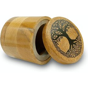 Wooden Urn for Human Ashes Round Shape-Beautiful Tree of Life Engraved-Wooden Urns Handcrafted Funeral Cremation Urn for Ashes Mango wood Decorative Keepsake urn (4.5''Diameter 5'' Height)