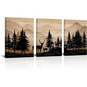 ويلميكو دير جدار الفن سجل المقصورة ديكور ريفي مزرعة غرفة نوم الحمام غرفة المعيشة ديكور 12 "× 16" × 3 قطع، مؤطرة قماش جدار الفن