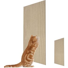 YEXEXINM 2 Pcs Cat Scratch Mats 24"x16", Trimmable Cat Scratching Post Carpet Cover Self-Adhesive Cat Floor Scratching Pad Rug，Cat Scratcher for Tree Steps Couch Furniture DIY Protector (Light Gray)