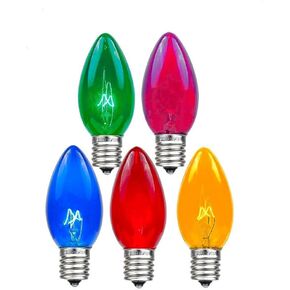 Novelty Lights Twinkle Christmas Replacement Bulbs - Outdoor Individual Bulbs For Events, Holiday Parties, Patios, And More - C7/E12 Candelabra Base, 5 Watt Lights (Multicolor, 25 Pack)