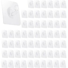 Molain 60Pcs Clear Adhesive Hooks for Hanging, Transparent Reusable Heavy Duty Wall Hooks Small Acrylic Sticky Hangers with Non Marking Sticker for Home Kitchen Bathroom Office Use