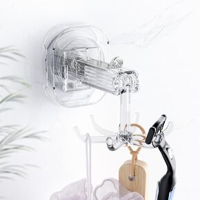 Swivel Hook with Suction Cup, 6 Claws 360° Rotation, No Drilling Reusable Shower Hook for Bathroom, Wall Ceiling Mounted Bathroom Towel Hook Kitchen Living Room Stylish Clear