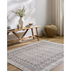 Livabliss x Our PNW Home Rainier Cottage Border Washable Area Rug, 2'7" x 7'10", Light Brown