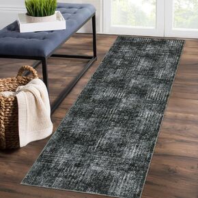 8x10 Area Rug Machine Washable Rug for Living Room Plaid Checkered Indoor Accent Rug Stain Resistant Non-Slip Modern Abstract Aesthetic Floor Cover Carpet for Home Decor, Dark Grey