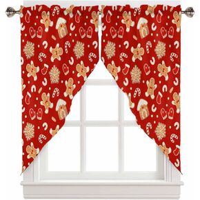 Christmas Swag Valances for Windows Red Valance Curtains, Gingerbread Man Kitchen Curtains Sets Rod Pocket Kitchen Window Curtains Over Sink, Swag Curtains for Living Room Bedroom, 28x36inch, 2 Panels