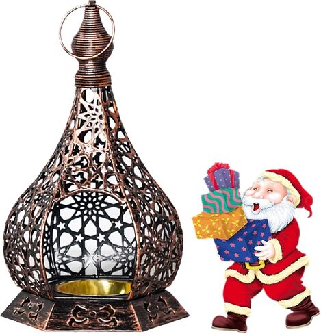 Christmas Decorative Lantern,Handcrafted Metal Candle,Rustic Retro Bronze Candleholder,Modern Candlestick,Boho Party Fall Candlestick,Living Room,Office,Kitchen,Vintage Wedding,5.1 * 5.1 * 8.4in in Saudi Arabia
