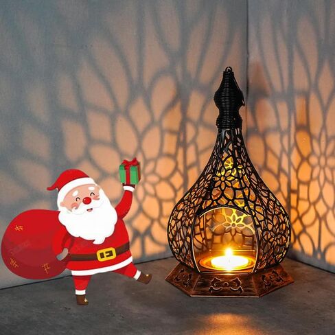 Christmas Decorative Lantern,Handcrafted Metal Candle,Rustic Retro Bronze Candleholder,Modern Candlestick,Boho Party Fall Candlestick,Living Room,Office,Kitchen,Vintage Wedding,5.1 * 5.1 * 8.4in in Saudi Arabia