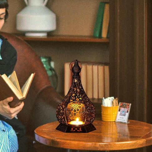 Christmas Decorative Lantern,Handcrafted Metal Candle,Rustic Retro Bronze Candleholder,Modern Candlestick,Boho Party Fall Candlestick,Living Room,Office,Kitchen,Vintage Wedding,5.1 * 5.1 * 8.4in in Saudi Arabia