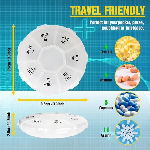 Weekly Pill Organizer, Pill Box 7 Day, Daily Pill Case, Portable Travel Pocket Pharmacy, Small Pill Container to Hold Medicine, Vitamin and Supplement(Blue) in Saudi Arabia