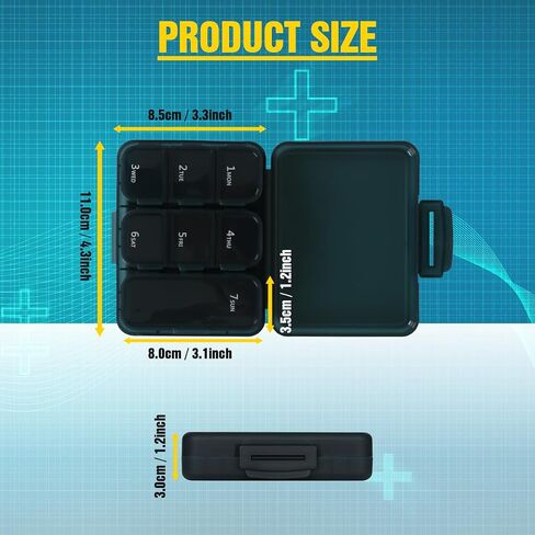 Weekly Pill Organizer, Pill Box 7 Day, Daily Pill Case, Portable Travel Pocket Pharmacy, Small Pill Container to Hold Medicine, Vitamin and Supplement(Blue) in Saudi Arabia