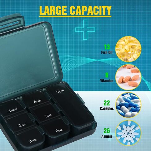 Weekly Pill Organizer, Pill Box 7 Day, Daily Pill Case, Portable Travel Pocket Pharmacy, Small Pill Container to Hold Medicine, Vitamin and Supplement(Blue) in Saudi Arabia