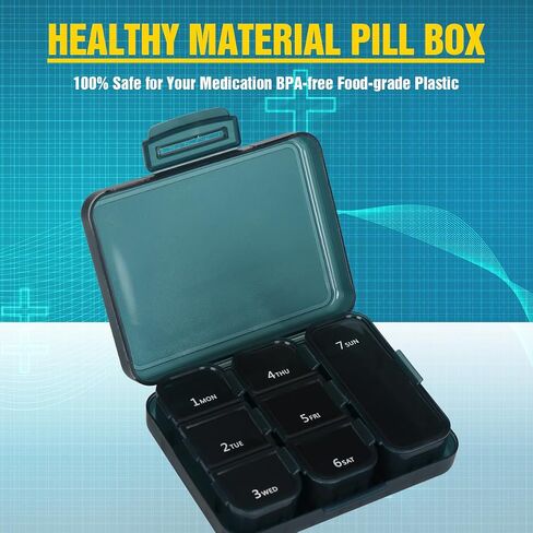 Weekly Pill Organizer, Pill Box 7 Day, Daily Pill Case, Portable Travel Pocket Pharmacy, Small Pill Container to Hold Medicine, Vitamin and Supplement(Blue) in Saudi Arabia