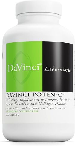 DAVINCI Labs Poten-C - يدعم وظيفة الجهاز المناعي وصحة الكولاجين* - فيتامين C والكالسيوم والمغنيسيوم والزنك والبوتاسيوم والمنجنيز والبيوفلافونويد - نباتي - خالي من الغلوتين - 250 قرصًا in Kuwait