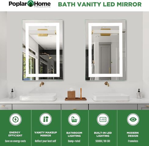 LED Vanity Bathroom Mirror 40 x 24 in. Wall Mounted, Dimmable, Lighted, Anti-Fog Mirror – Modern, Frameless Design in Saudi Arabia