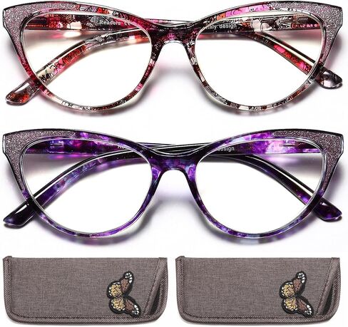 2 Pack Cat Eye Reading Glasses for Women Blue Light Blocking Computer Readers Fashion Eyeglasses with Comfort Spring Hinges, 1.0 in Kuwait