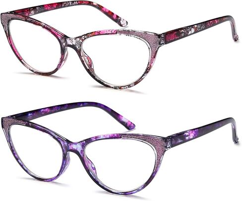 2 Pack Cat Eye Reading Glasses for Women Blue Light Blocking Computer Readers Fashion Eyeglasses with Comfort Spring Hinges, 1.0 in Kuwait