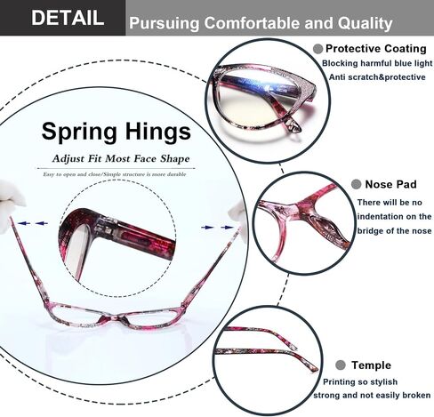 2 Pack Cat Eye Reading Glasses for Women Blue Light Blocking Computer Readers Fashion Eyeglasses with Comfort Spring Hinges, 1.0 in Kuwait