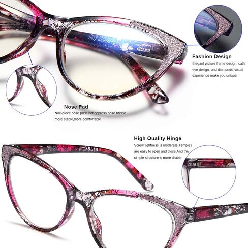 2 Pack Cat Eye Reading Glasses for Women Blue Light Blocking Computer Readers Fashion Eyeglasses with Comfort Spring Hinges, 1.0 in Kuwait