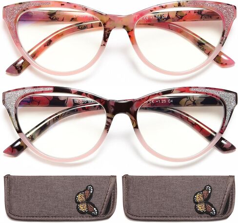 2 Pack Cat Eye Reading Glasses for Women Blue Light Blocking Computer Readers Fashion Eyeglasses with Comfort Spring Hinges, 1.0 in Kuwait