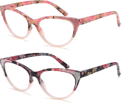 2 Pack Cat Eye Reading Glasses for Women Blue Light Blocking Computer Readers Fashion Eyeglasses with Comfort Spring Hinges, 1.0 in Kuwait