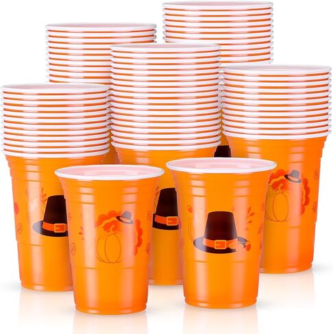 Sliner 60 Pieces 16 oz Thanksgiving Plastic Cups Thanksgiving Party Supplies Orange Thanksgiving Disposable Cups Bulk Pumpkin Cups for Juice Coffee Fall Dinner Autumn Harvest Party Decor in Saudi Arabia