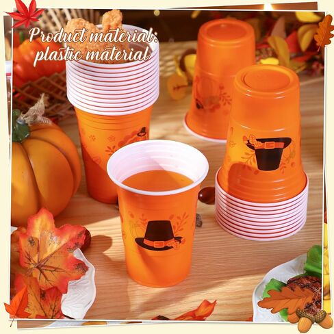 Sliner 60 Pieces 16 oz Thanksgiving Plastic Cups Thanksgiving Party Supplies Orange Thanksgiving Disposable Cups Bulk Pumpkin Cups for Juice Coffee Fall Dinner Autumn Harvest Party Decor in Saudi Arabia