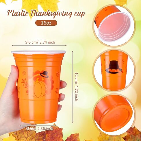 Sliner 60 Pieces 16 oz Thanksgiving Plastic Cups Thanksgiving Party Supplies Orange Thanksgiving Disposable Cups Bulk Pumpkin Cups for Juice Coffee Fall Dinner Autumn Harvest Party Decor in Saudi Arabia