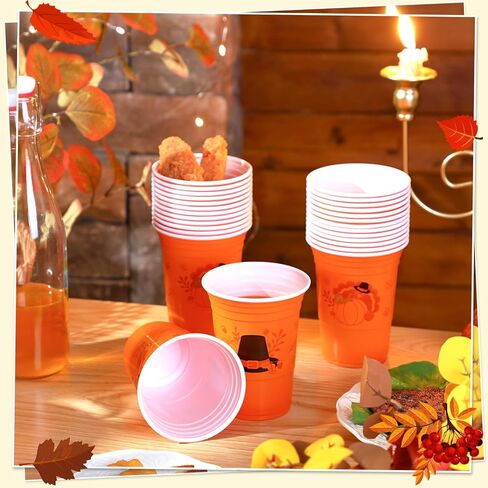 Sliner 60 Pieces 16 oz Thanksgiving Plastic Cups Thanksgiving Party Supplies Orange Thanksgiving Disposable Cups Bulk Pumpkin Cups for Juice Coffee Fall Dinner Autumn Harvest Party Decor in Saudi Arabia
