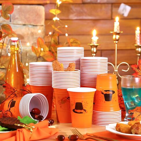 Sliner 60 Pieces 16 oz Thanksgiving Plastic Cups Thanksgiving Party Supplies Orange Thanksgiving Disposable Cups Bulk Pumpkin Cups for Juice Coffee Fall Dinner Autumn Harvest Party Decor in Saudi Arabia