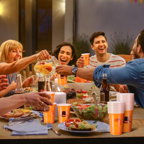 Sliner 60 Pieces 16 oz Thanksgiving Plastic Cups Thanksgiving Party Supplies Orange Thanksgiving Disposable Cups Bulk Pumpkin Cups for Juice Coffee Fall Dinner Autumn Harvest Party Decor in Saudi Arabia