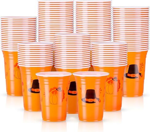 Sliner 60 Pieces 16 oz Thanksgiving Plastic Cups Thanksgiving Party Supplies Orange Thanksgiving Disposable Cups Bulk Pumpkin Cups for Juice Coffee Fall Dinner Autumn Harvest Party Decor in Saudi Arabia