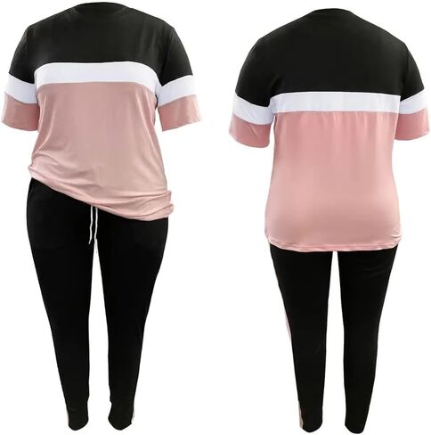 مجموعة أزياء LovelyWholesale مقاس كبير مكونة من قطعتين للنساء بدلة رياضية بأكمام قصيرة ومجموعة سراويل in Saudi Arabia