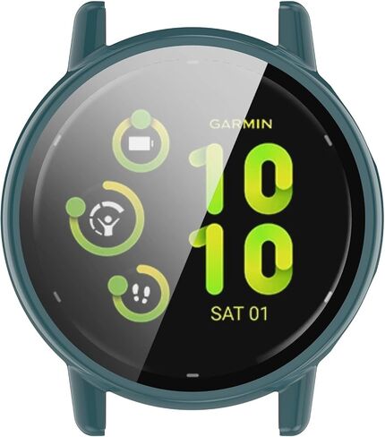 Fit for Garmin Vivoactive 5 Case Cover, Scratch-Resistant Full Coverage Hard PC Protective Case &Tempered Glass Screen Protector Bumper for Garmin Vivoactive 5/GarminActive 5 (Green) in Saudi Arabia