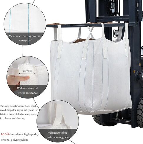 FIBC Bulk Bag 2650lbs Swl Safty Factor 3:1 1 ton With Handles 35.4"L*35.4"W*43.3"H Duffle Top Flat Bottom Woven Polypropylene PP Bag Large Opening Bulk Bag Heavy Duty Moving Pack Of 10 in Saudi Arabia