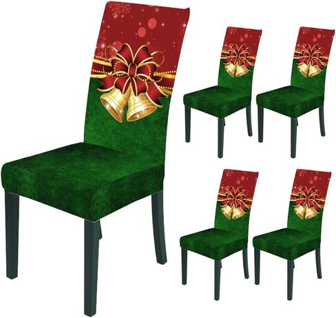 Bnitoam 6 Pieces Christmas Dining Chair Covers Stretch Printed Parsons Chair Slipcovers Seat Protector for Holiday Decoration Party Kitchen Dining Room (Green Bell) in Saudi Arabia