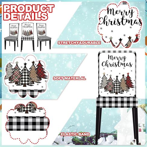 6 قطع من أغطية كراسي تناول الطعام في عيد الميلاد من Yinder، شجرة جاموس منقوشة قابلة للتمدد وقابلة للغسل وقابلة للإزالة وغطاء كرسي حامي لعيد الميلاد وغرفة الطعام والمطبخ والزفاف والفندق وحفلات العطلات in Kuwait