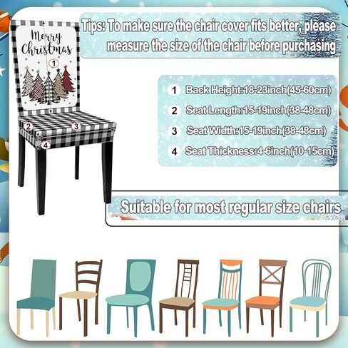 6 قطع من أغطية كراسي تناول الطعام في عيد الميلاد من Yinder، شجرة جاموس منقوشة قابلة للتمدد وقابلة للغسل وقابلة للإزالة وغطاء كرسي حامي لعيد الميلاد وغرفة الطعام والمطبخ والزفاف والفندق وحفلات العطلات in Kuwait
