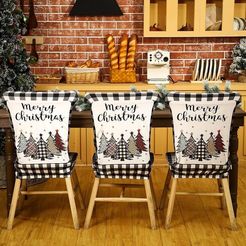 6 قطع من أغطية كراسي تناول الطعام في عيد الميلاد من Yinder، شجرة جاموس منقوشة قابلة للتمدد وقابلة للغسل وقابلة للإزالة وغطاء كرسي حامي لعيد الميلاد وغرفة الطعام والمطبخ والزفاف والفندق وحفلات العطلات in Kuwait