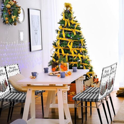 6 قطع من أغطية كراسي تناول الطعام في عيد الميلاد من Yinder، شجرة جاموس منقوشة قابلة للتمدد وقابلة للغسل وقابلة للإزالة وغطاء كرسي حامي لعيد الميلاد وغرفة الطعام والمطبخ والزفاف والفندق وحفلات العطلات in Kuwait