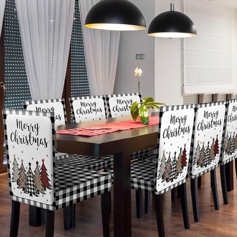 6 قطع من أغطية كراسي تناول الطعام في عيد الميلاد من Yinder، شجرة جاموس منقوشة قابلة للتمدد وقابلة للغسل وقابلة للإزالة وغطاء كرسي حامي لعيد الميلاد وغرفة الطعام والمطبخ والزفاف والفندق وحفلات العطلات in Kuwait