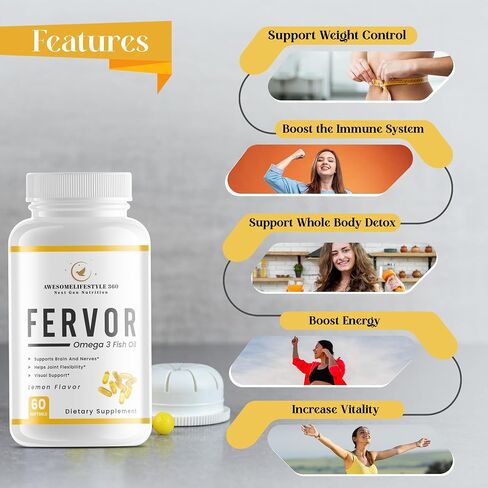 Awesomelifestyle360 Next Gen Nutrition Fervor Omega 3 Fish Oil Softgel Supports Brain and Nerves, Helps Joint Flexibility and Visual Support (60 Softgel) in Saudi Arabia