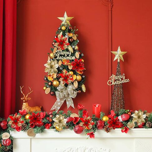 frcctre 30 حزمة 5 بوصة عيد الميلاد بريق البونسيتة الزهور، بريق عيد الميلاد الزهور الاصطناعية الزينة مع مقاطع وينبع شجرة عيد الميلاد الحلي لعيد الميلاد حفل زفاف إكليل ديكور in Kuwait