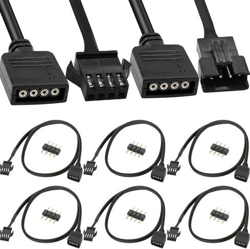 4-Pin RGB Extension Cable to 4-Pin Male/Female Adapter Cable Cord 12v for LED Strips, Computer Fans, Motherboards (0.98 Ft, 3 Male Wires, 3 Female Wires) with 6 pcs 4-Pin Male Pins in Kuwait