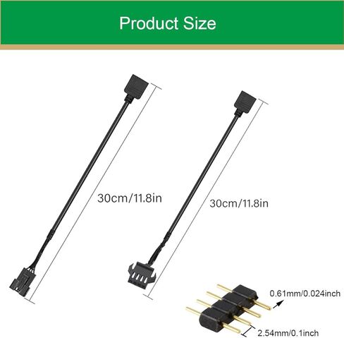4-Pin RGB Extension Cable to 4-Pin Male/Female Adapter Cable Cord 12v for LED Strips, Computer Fans, Motherboards (0.98 Ft, 3 Male Wires, 3 Female Wires) with 6 pcs 4-Pin Male Pins in Kuwait