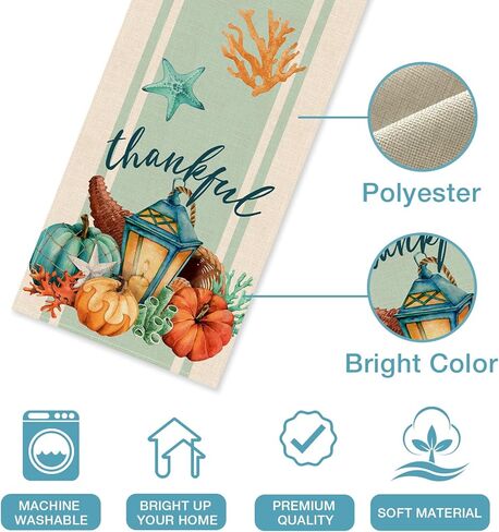 Seliem Thanksgiving Pumpkin Starfish Coral Table Runner, Thankful Cornucopia Sea Ocean Fall Coastal Kitchen Dining Table Decor, Autumn Nautical Home Decoration Indoor Outdoor Party Supply 13x72 Inches in Saudi Arabia