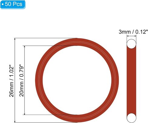 PATIKIL Silicone O-Ring 12mm OD 6mm ID 3mm Width, 50Pcs Metric VMQ Sealing Gasket Replacement for Plumbing Compressor Valves Repair, Red in Saudi Arabia