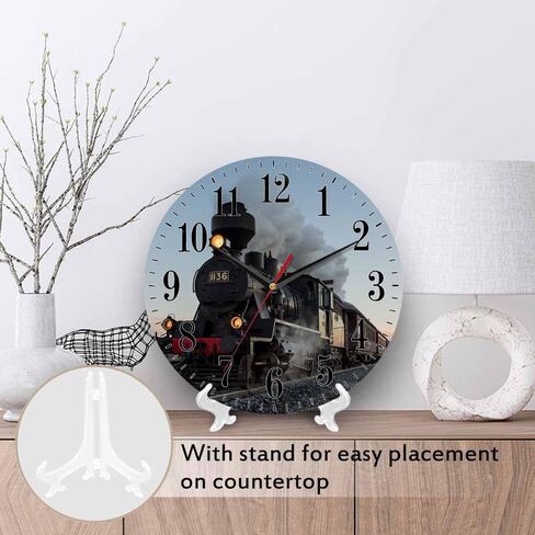 Morning Train Wall Clock Old Steam Train Smoke Rairoad Sunrise 10 Inch Silent Non Ticking Battery Operated Clock Vintage Round Clock for Living Room Bedroom Bathroom Office Decor in Saudi Arabia