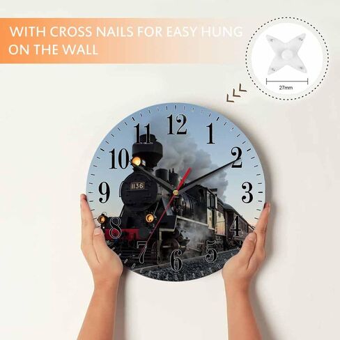 Morning Train Wall Clock Old Steam Train Smoke Rairoad Sunrise 10 Inch Silent Non Ticking Battery Operated Clock Vintage Round Clock for Living Room Bedroom Bathroom Office Decor in Saudi Arabia