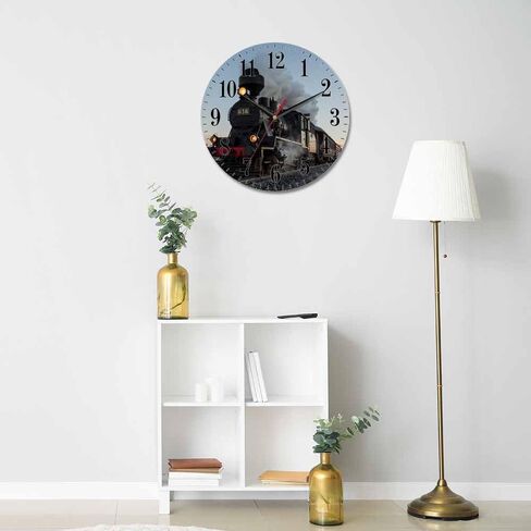Morning Train Wall Clock Old Steam Train Smoke Rairoad Sunrise 10 Inch Silent Non Ticking Battery Operated Clock Vintage Round Clock for Living Room Bedroom Bathroom Office Decor in Saudi Arabia