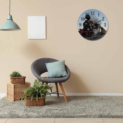 Morning Train Wall Clock Old Steam Train Smoke Rairoad Sunrise 10 Inch Silent Non Ticking Battery Operated Clock Vintage Round Clock for Living Room Bedroom Bathroom Office Decor in Saudi Arabia